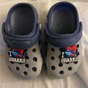 Kids Blue and Grey I love Sharks Clogs